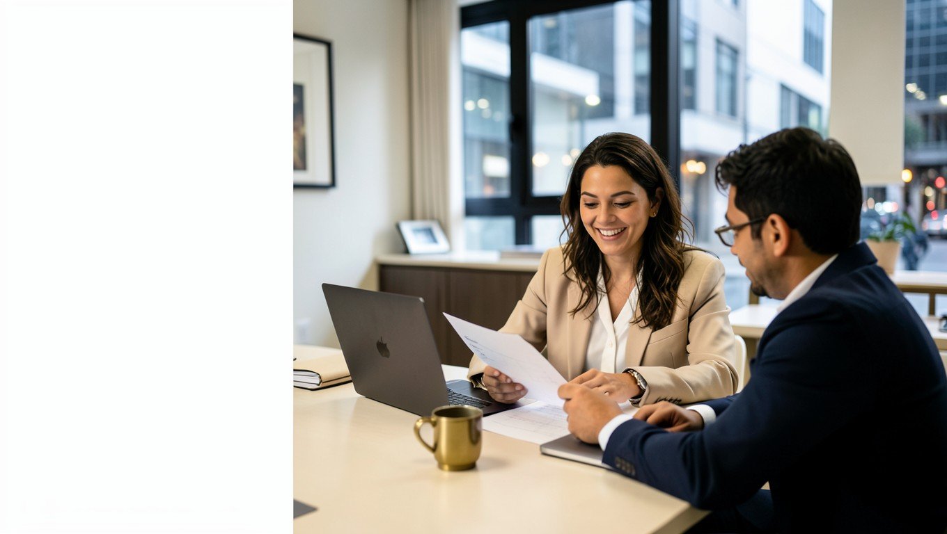 Asesora financiera conversando con una persona emprendedora en Bogotá